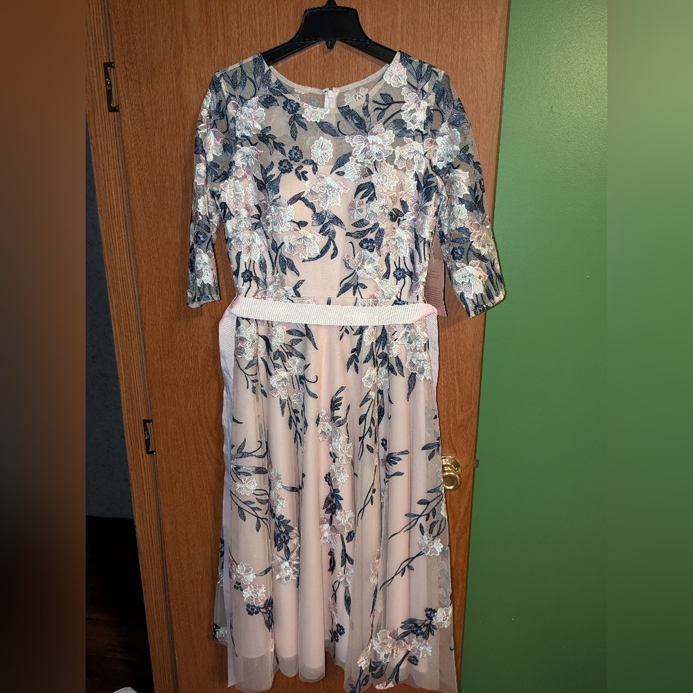 BHLDN Floral pink and blue formal dress